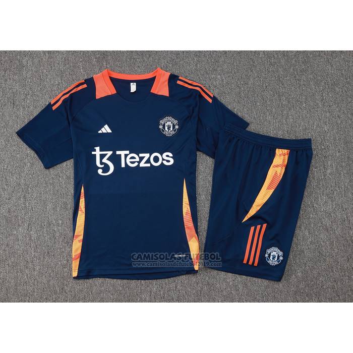 Fato de Treino Manchester United Manga Curta 2024-2025 Azul - Calcas Curta